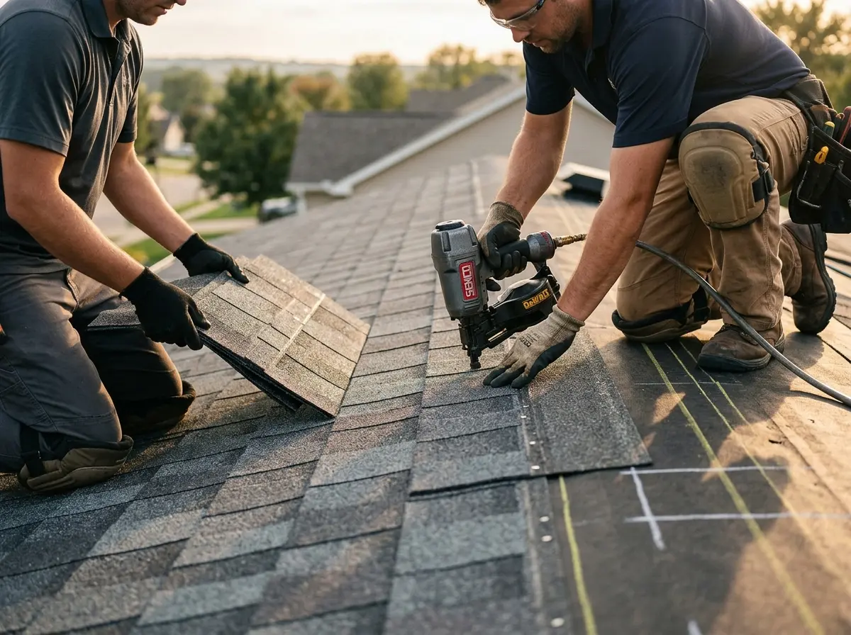 Professional roofer working on a residential roof in Wylie